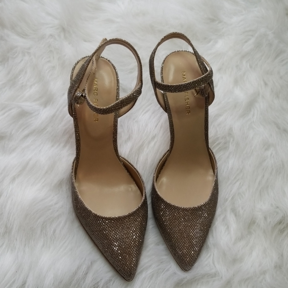 Marc Fisher shiny gold heels